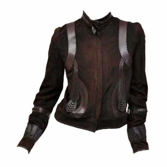 Vintage Fendi Embellished Brown Leather Jacket *New with tags* - Picture 1 of 5